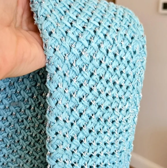 TOMMY BAHAMA BLUE V-NECK OPEN WEAVE SWEATER SIZE MEDIUM - Picture 6 of 7